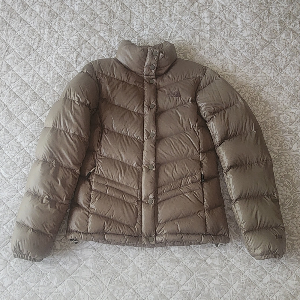 The North Face Women Medium Jacket 700 Goose Down Puffer Coat Green Metalic Warm